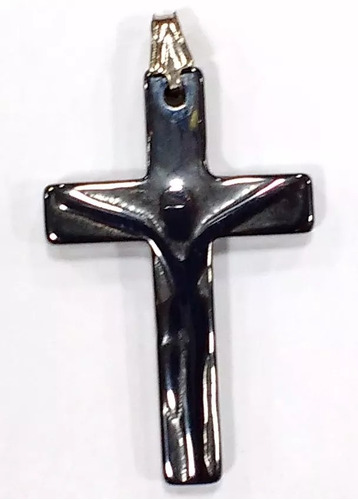 Pingente Cruz Crucifixo De Pedra Hematita Natural Lapidada