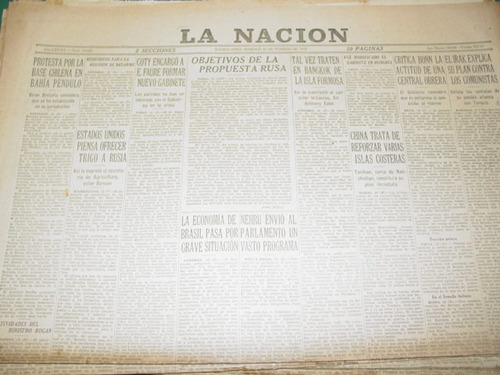 Diario La Nacion 20/2/55 Chile Protesta Por Bahia Pendulo