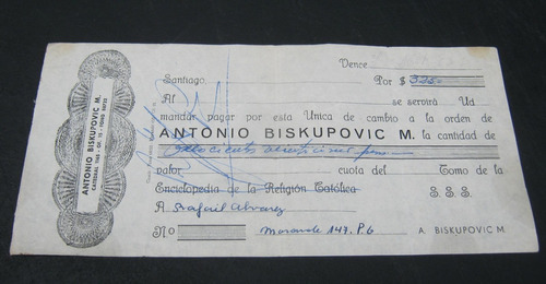 Letra De Cambio Para Compra De Enciclopedia Año 1953