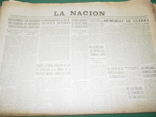 Diario La Nacion 11/4/55 Peronismo Aloe Monumento San Martin