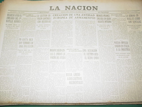 Diario La Nacion 9/1/55 Batlle Berres Pekin Costa Rica Rusia