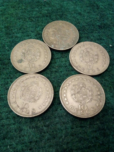 Lote De 5 Monedas Uruguayas De $10