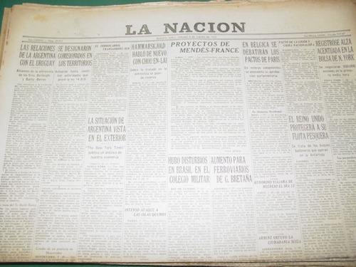 Diario La Nacion 8/1/55 Mendes France Remorino Bolsa Newyork