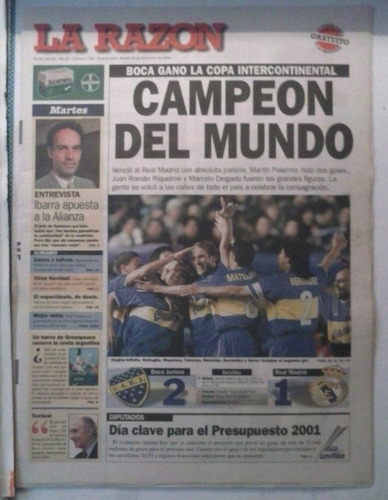 Diario La Razon Boca Campeon Del Mundo 2001 En Japón.