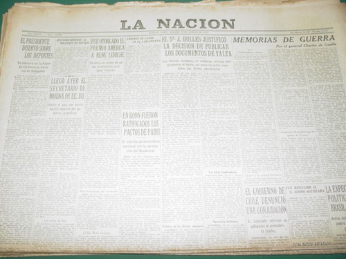 Diario La Nacion 19/3/55 Peron Habla Sobre Los Deportes