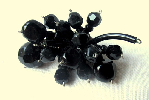 Prendedor Antiguo/cuentas Azabache,6 Cm Largo