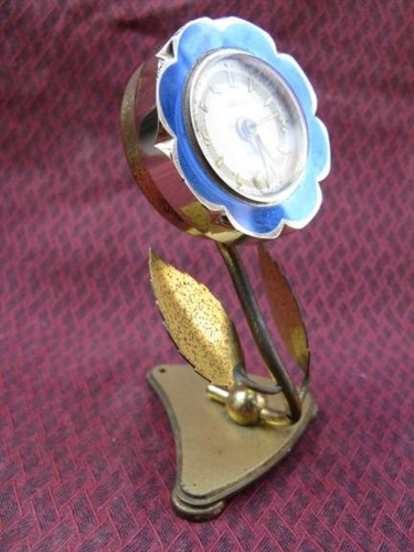 Intihuatana: Reloj De Mesa, Bronce Forma De Flor Azul