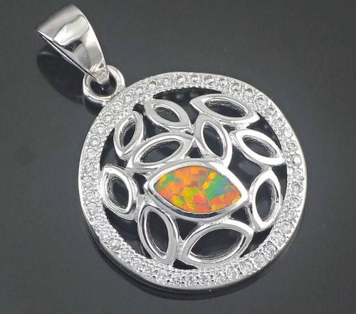 Imagen 2 de 2 de Dije Mujer Opalo Naranja Circonias Cúbicas Chapa Plata 925