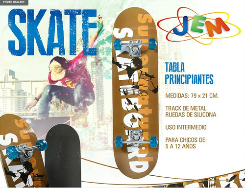 Tabla Skate Principiantes Ruedas Silicona Jem Yx0205d