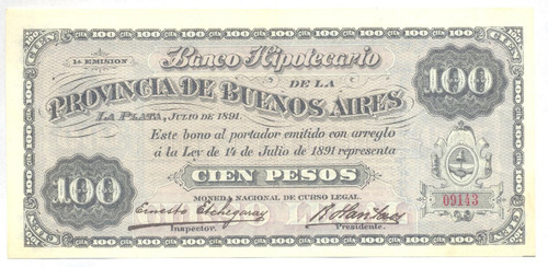 1891 Buenos Aires Banco Hipotecario 100 $ S/c Raro Ps 621 (Usado)