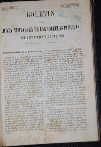 Boletin Escuelas Publicas 1868 Santiago