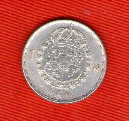 Moneda Suecia  1 Krona 1946 De Plata