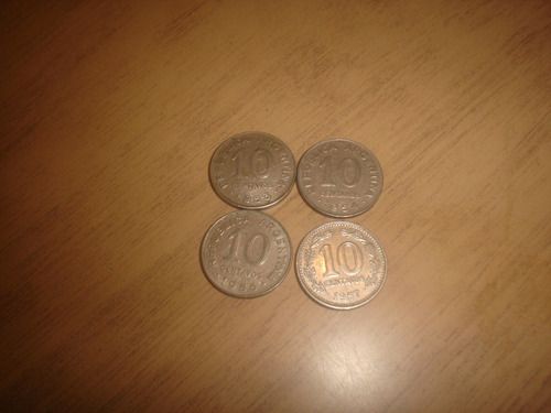 4 Monedas De 10 Ctvos.- Argentina - 1953, 1954, 1956 Y 1957