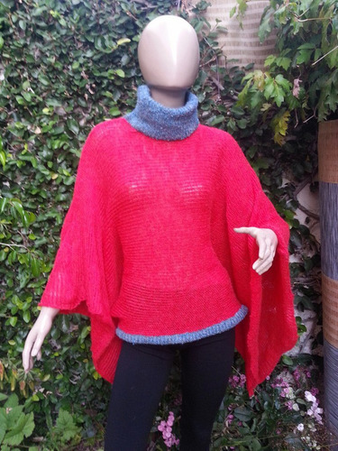 Sweater Sueter Poncho Tejido Artesanal Hasta Xxxl Rojo