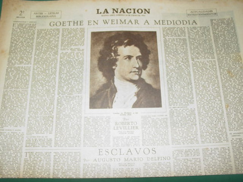Suple Diario La Nacion 24/1/54 Goethe Levillier Esclavos