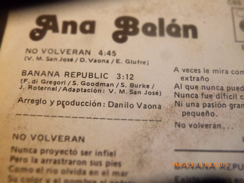 Vinilo Single De Ana Belen -- No Volveran ( R102 (Usado)