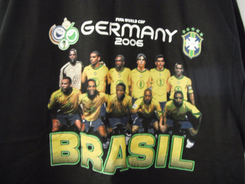 Camiseta Negra Equipo De Fútbol De Brasil Franela Algodón