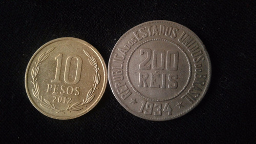 Moneda Brasil 200 Reis Níquel 1934 Escasa (p02)