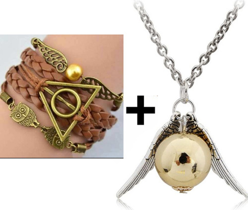 Kit Harry Potter 1 Pulseira + 1 Colar Pomo De Ouro Quadribol