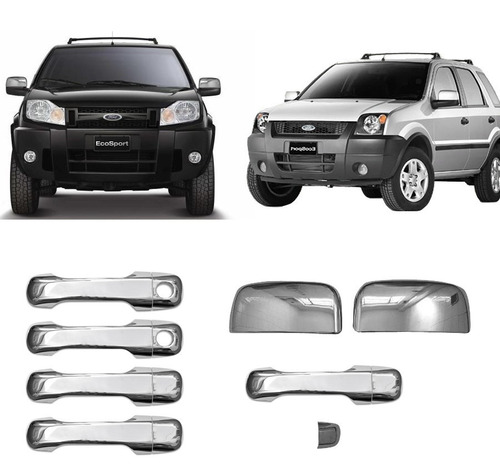 Kit Aplique Capa Retrovisor Maçaneta Cromada Ecosport 03/12