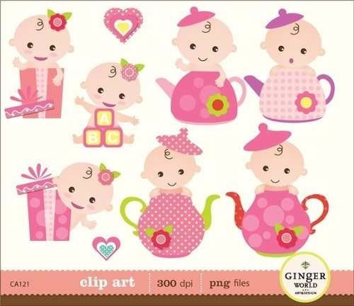 Kit Imprimible Baby Shower Nena 6 Imagenes Clipart