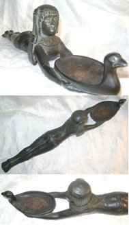 Antigua Figura Egipcia Bronce Mujer Erotica Incensario B300