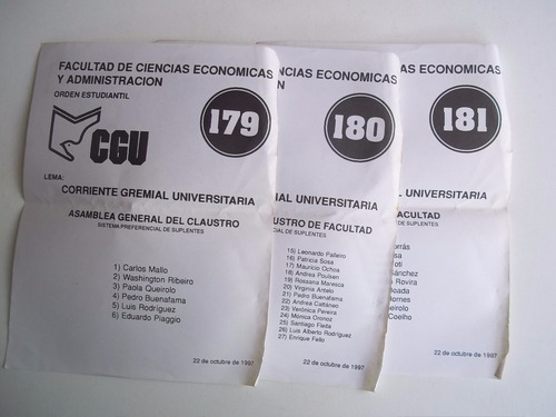 Lista Eleccion Universitaria Ccee 1997 Cgu Cecea Asceep Feuu