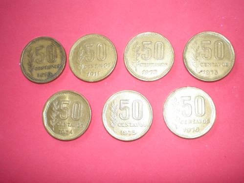 Lote De 7 Monedas De 50 Centavos  De Los Años 1970 A 1976