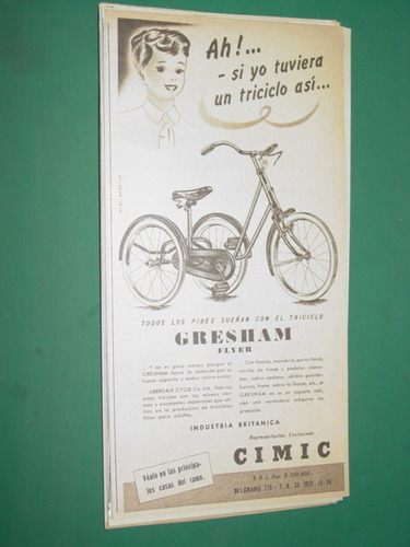 Publicidad Triciclo Gresham Flyer Cimic Bicicletas Infantil