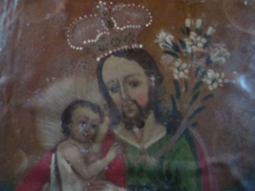 Antigua Pintura Oleo Sobre Chapa San Jose Niño Jesus Colonia
