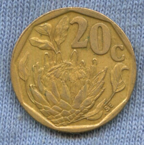 Imagen 1 de 2 de Sudafrica 20 Cents 1993 * Flores * Escudo *