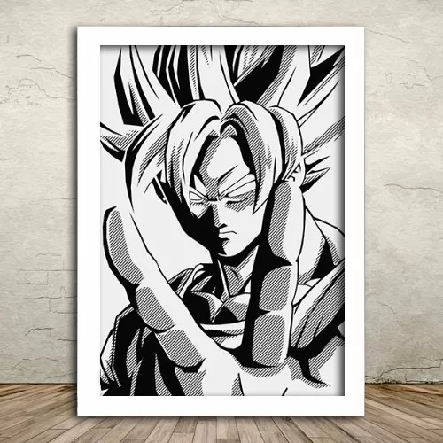 Quadro decorativo poster Goku preto e branco desenho