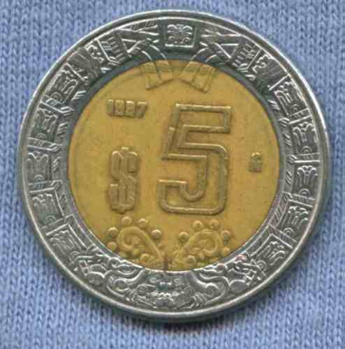Mexico 5 Pesos 1987 Bimetalica *