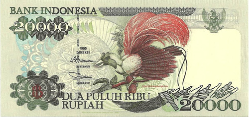 Billete Indonesia 20000 Rupias Año 1995 Pajaro Sin Circular