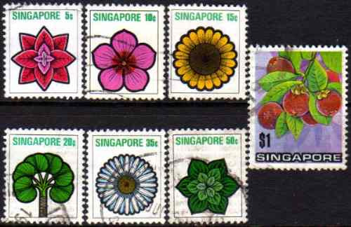 Singapur Serie No Completa X 7 Sellos Usados Flores Año 1973