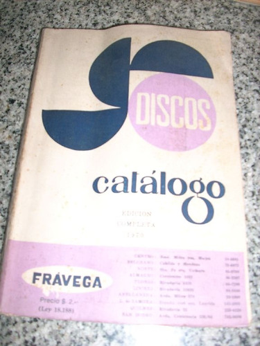 Catalogo De Discos Fravega - Edicion Completa - Año 1970