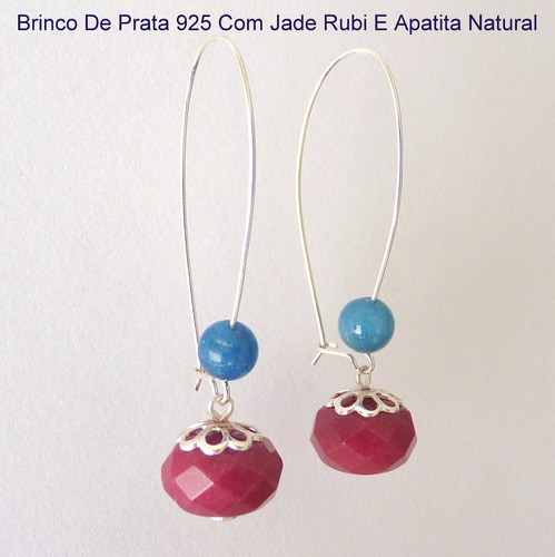 Brinco De Prata 925 Com Jade Rubi E Apatita Natural 5919