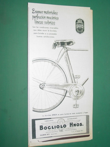 Publicidad Bicicletas Binda Bogliolo Hnos. Mod 1