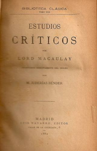 Estudios Criticos - Lord Macaulay - Luis Navarro Editor