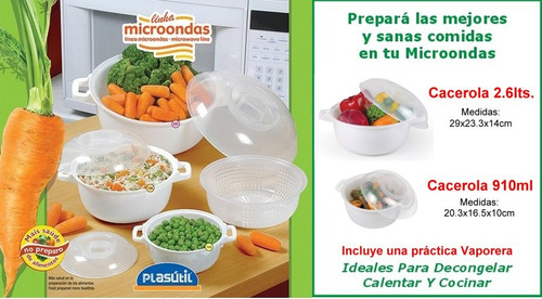 Cacerolas Para Microondas Set Plasutil Con Vaporera Y Tapa