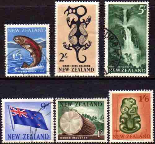 Nueva Zelanda Serie X 6 Sellos Bandera, Pez, Cataratas 1960+