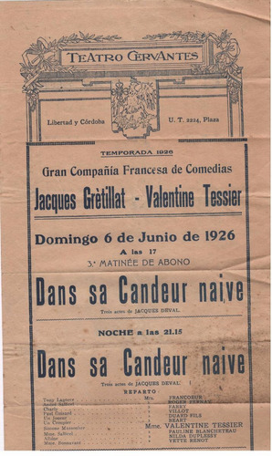 Programas Antiguos Teatro Cervantes 1926 ( Lote X 4 )