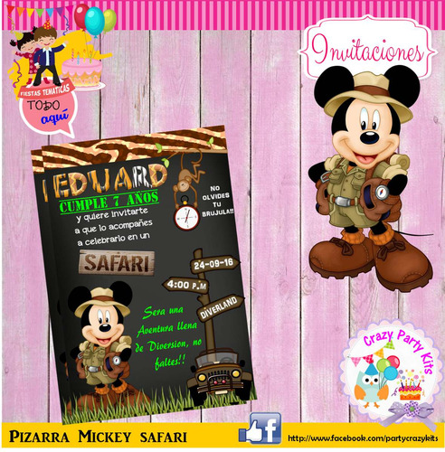 Mickey Safari.. Invitacion Pizarra!!! Preciosa!!