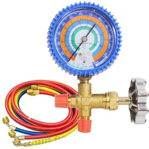 Combo Manifold Simple Baja R22 R134a R12 Y Juego 3 Mangueras