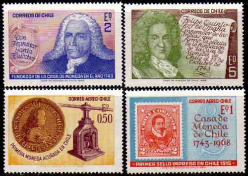 Chile Serie X 4 Sellos Mint Casa Moneda = Filatelia Año 1968