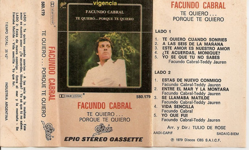 Facundo Cabral- Te Quiero Porque Te Quiero - Cassette- 1979 (Usado)