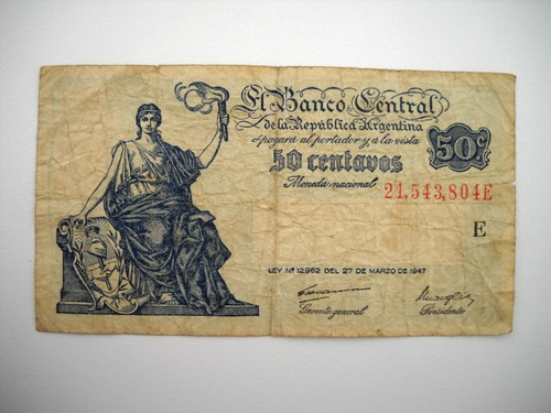 Billete 50 Centavos Moneda Nacional Serie E Efigie Progreso