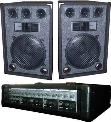 Imagen 2 de 2 de Combo Consola Power 5 Can C/ Efecto Pot 200w +2 Bafles+1 Mic