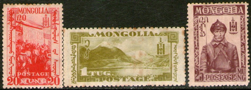 Imagen 1 de 1 de Mongolia Serie X 3 Sellos Soldado, Lago, Montaña Año 1932 
