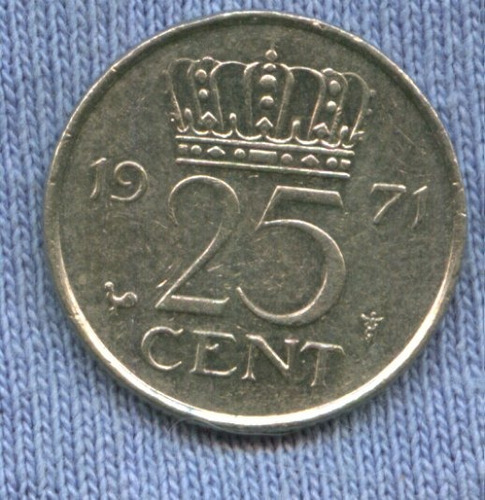 Imagen 1 de 2 de Holanda 25 Cent 1971 * Juliana I *